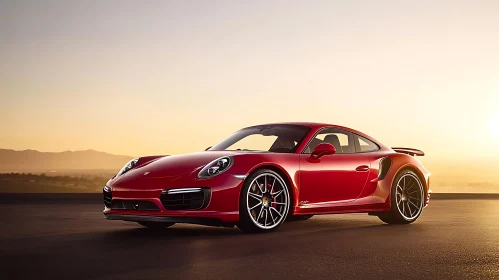 Luxury Red Sports Car in Scenic Sunset