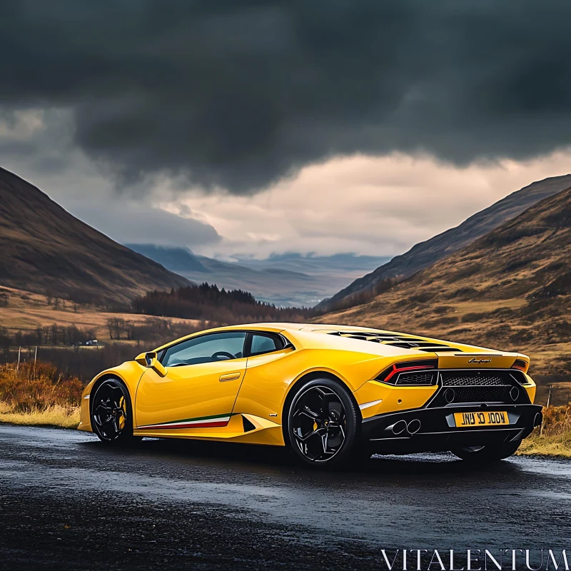 Luxury Supercar with Cloudy Sky Background AI Image