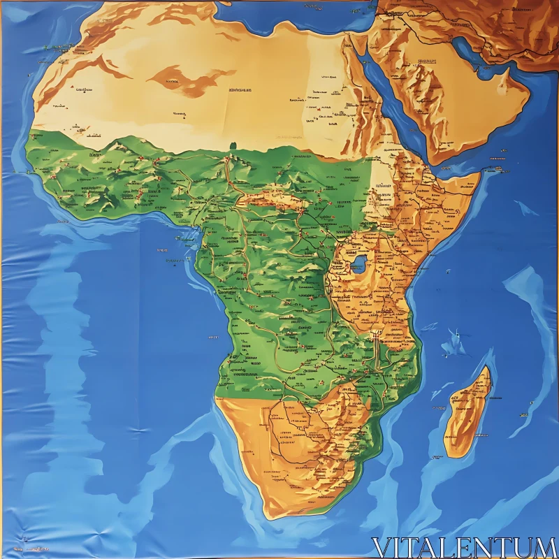 Topographical and Political Map of Africa AI Image