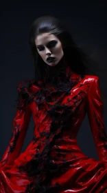 Black Gothic Portrait of a Female in Red Makeup - Neo-plasticist Art