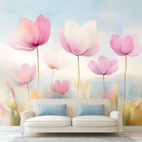 Pastel Pink and White Floral Artwork in Interior Design