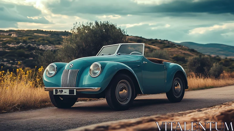 Vintage Convertible in Serene Landscape AI Image