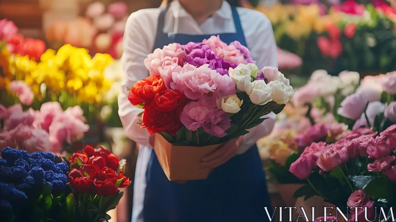 AI ART Colorful Flower Bouquet in Florist's Hands