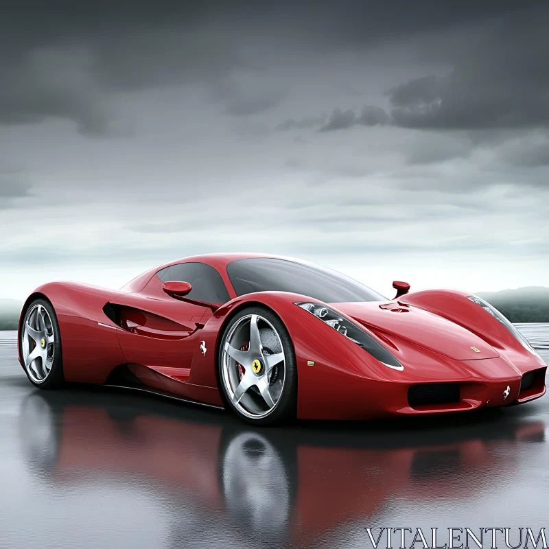 Sleek Red Sports Automobile AI Image