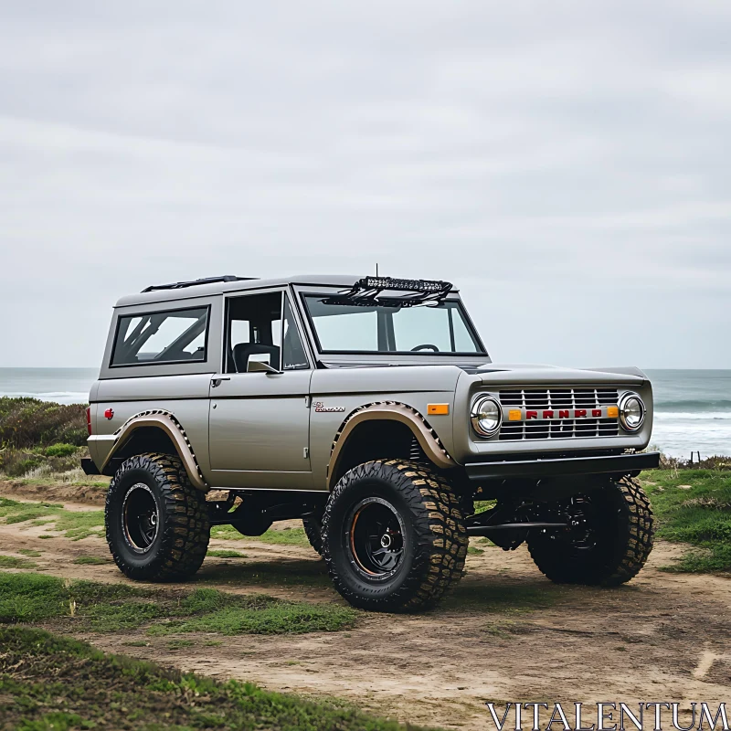 Vintage SUV Near the Ocean AI Image