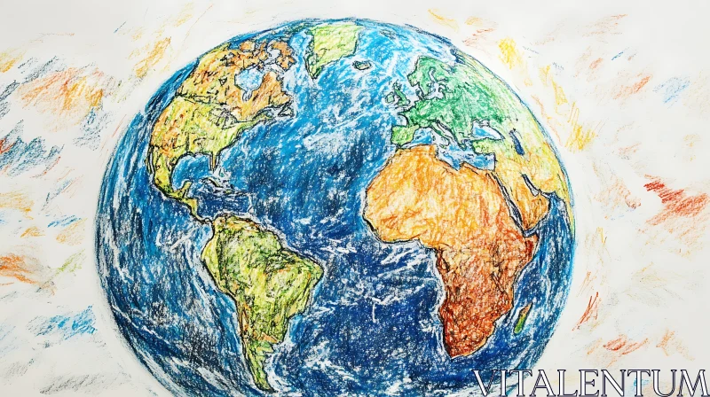 Artistic Globe Illustration in Crayon AI Image