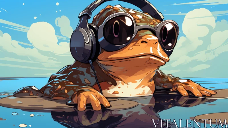 Groovy Toad with Headphones Underwater - Neo-Pop Art AI Image