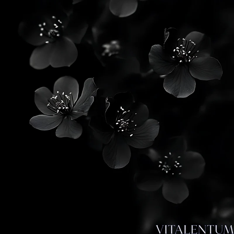 AI ART Black and White Flowers in Monochrome