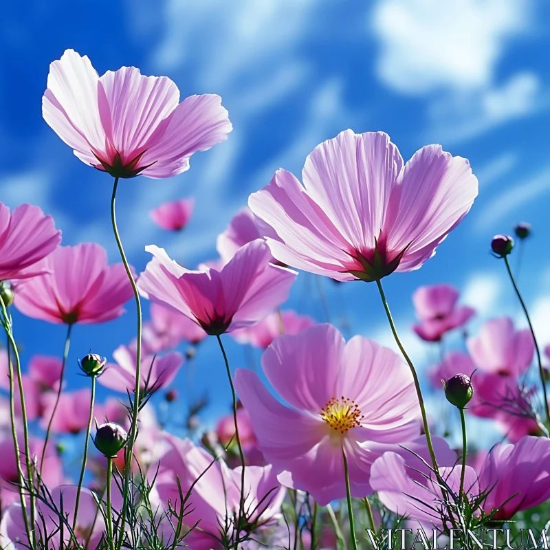 AI ART Pink Flowers Blooming in a Serene Meadow