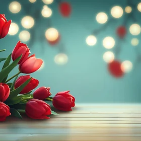 Charming Red Tulips on Wooden Surface