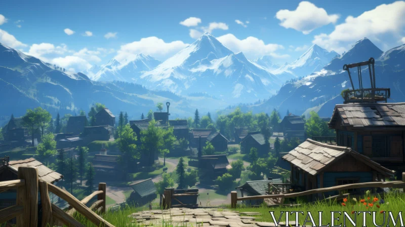 Charming Mountain Village Landscape in Cryengine Style AI Image