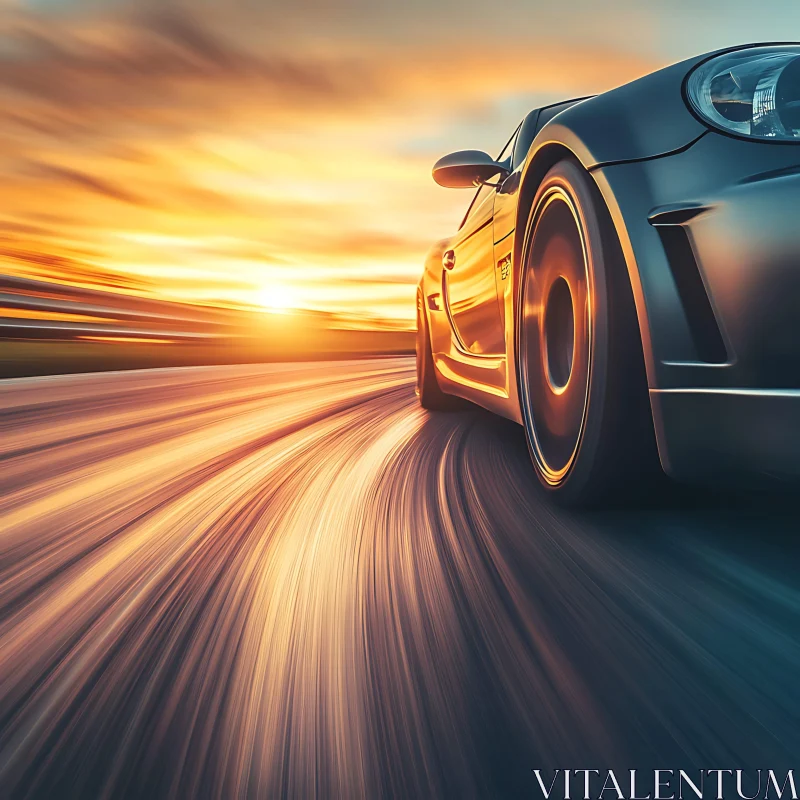 Luxury Sports Car on a Curved Road During Sunset AI Image