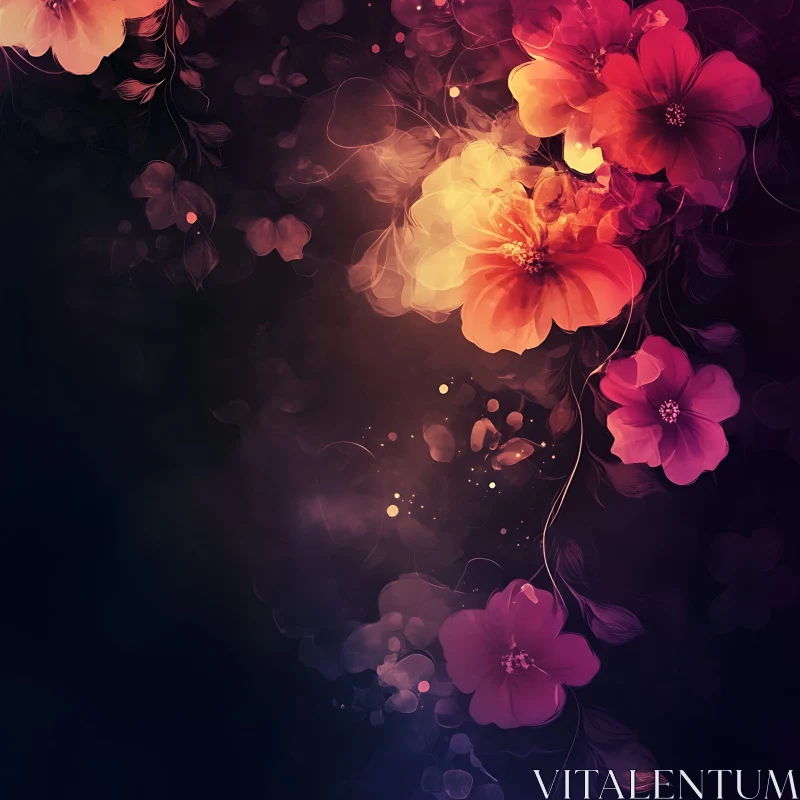 Glowing Abstract Flowers in Darkness AI Image