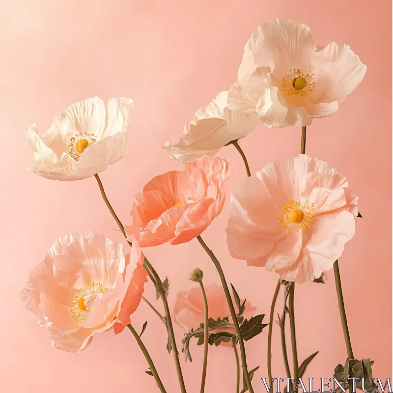 Elegant Poppies Against Soft Pink Background AI Image