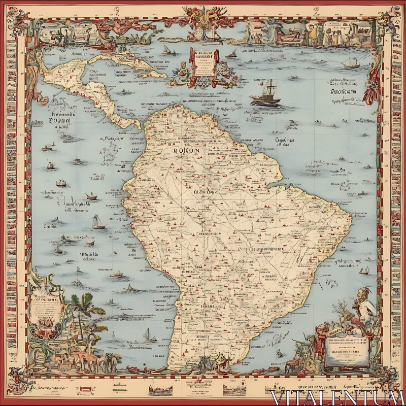 Vintage Cartography of Latin America AI Image