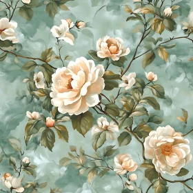 Soft Floral Composition on Pastel Green Background