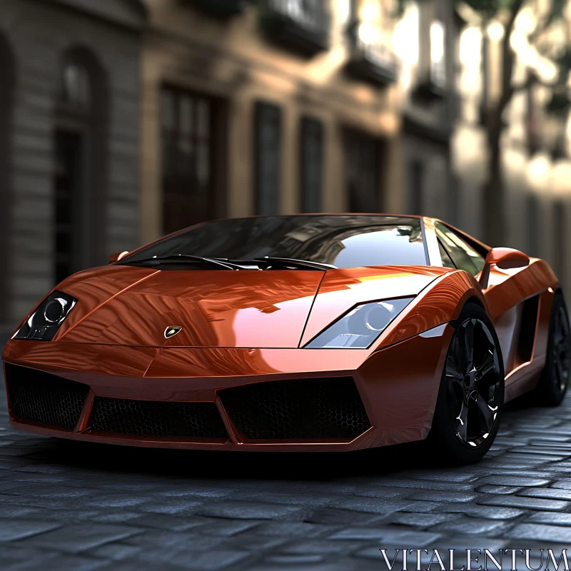 Luxury Orange Sports Car in Urban Setting AI Image