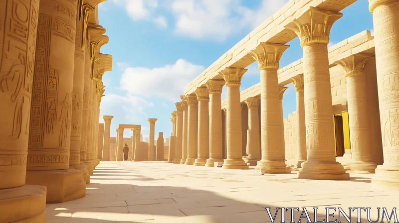 Sunlit Egyptian Temple with Detailed Columns AI Image