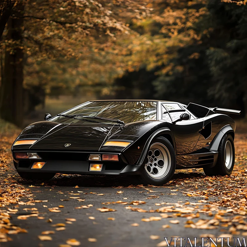 Luxury Sports Car in Autumn Setting AI Image