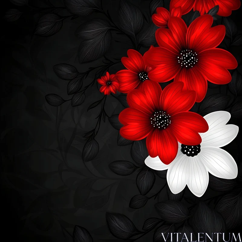 Striking Floral Arrangement on Dark Background AI Image