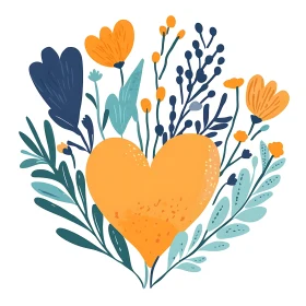 Floral Heart Art with Yellow and Blue Flowers