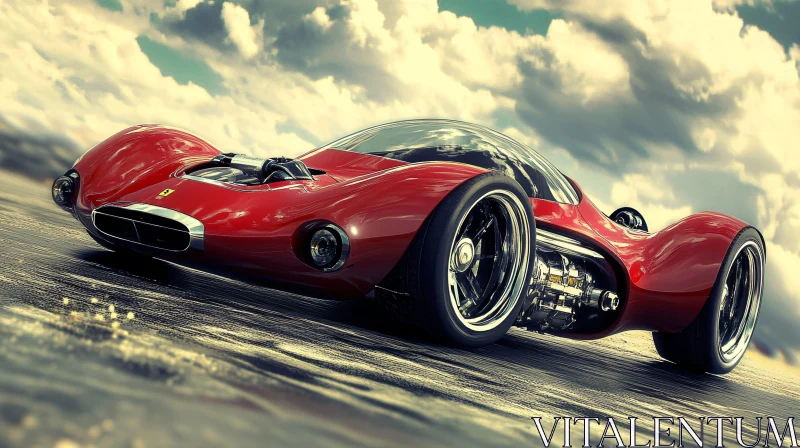 Red Futuristic Car Design with Exposed Engine AI Image