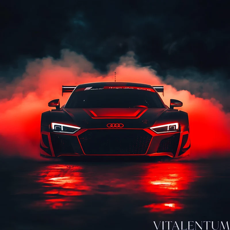 Front View of a Sleek Sports Car with Red Lights AI Image