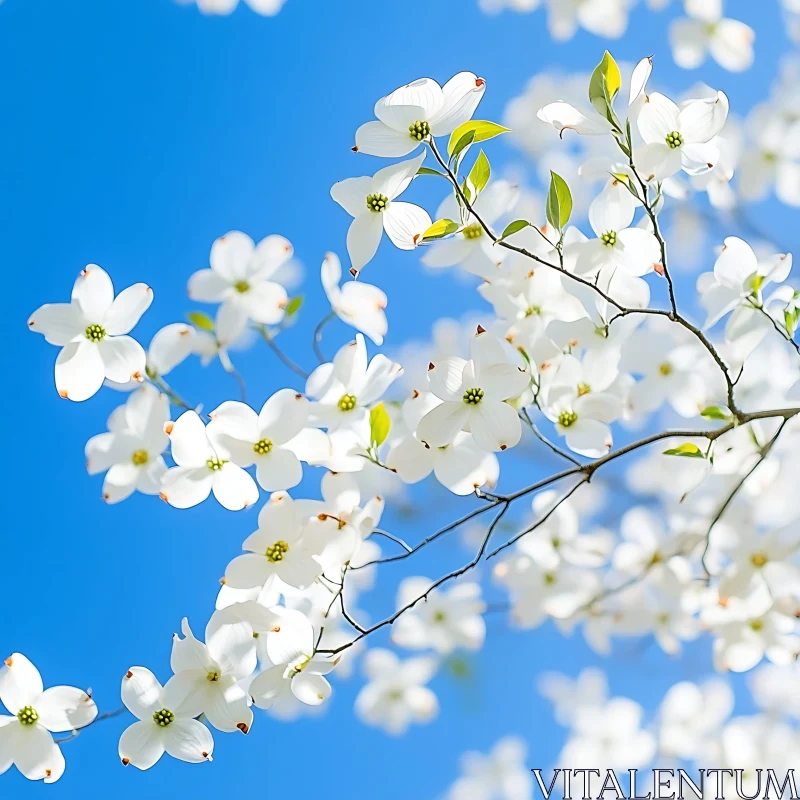 White Dogwood Blossoms in Springtime AI Image