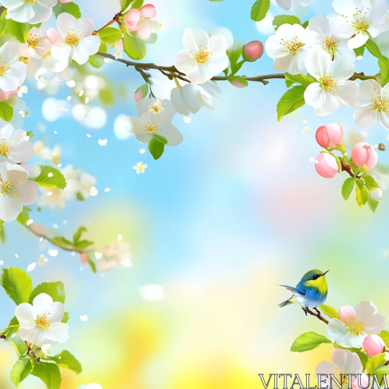 AI ART Peaceful Spring Blossoms with Bird