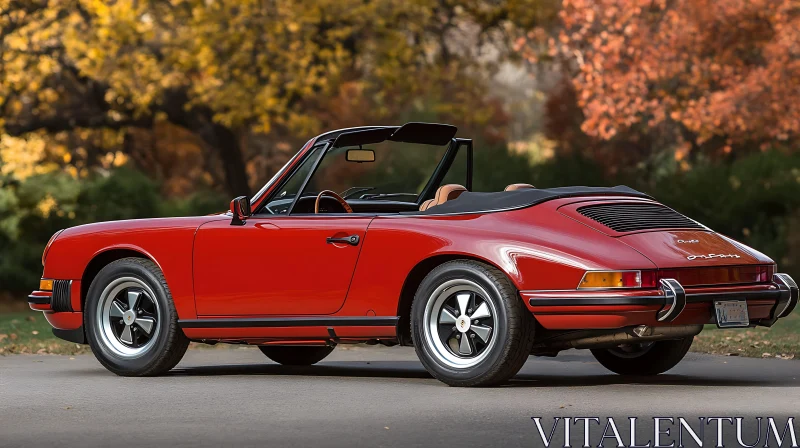 Vintage Red Convertible in Autumn AI Image