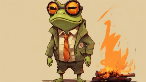 Frog with Glasses by Fire: Dieselpunk Digital Art