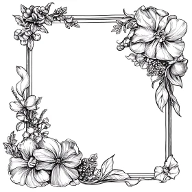 Botanical Line Art Frame with Flowers and Leaves