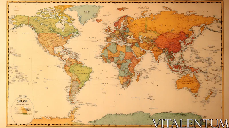 Antique World Map Display of Geographical Regions AI Image