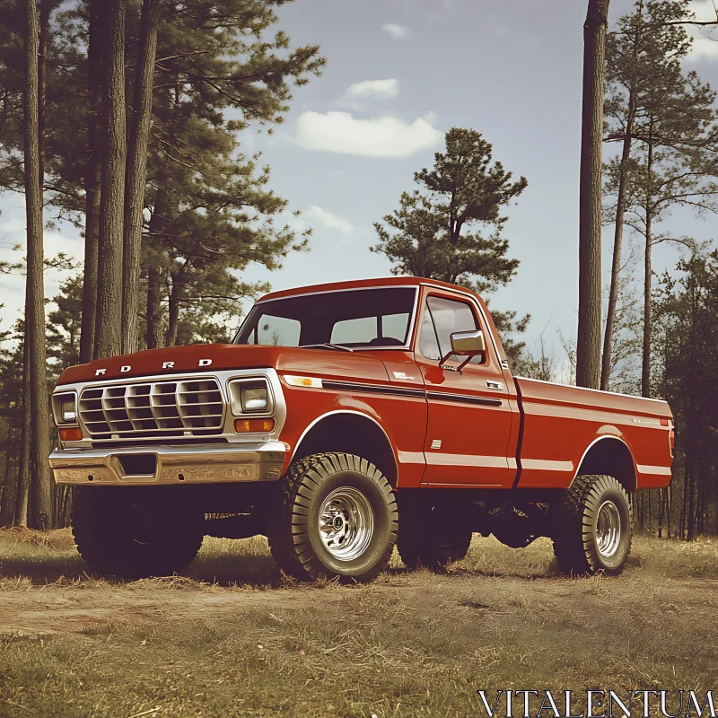 Vintage Red Pickup in Nature AI Image