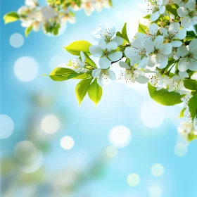 Springtime White Flowers and Green Foliage