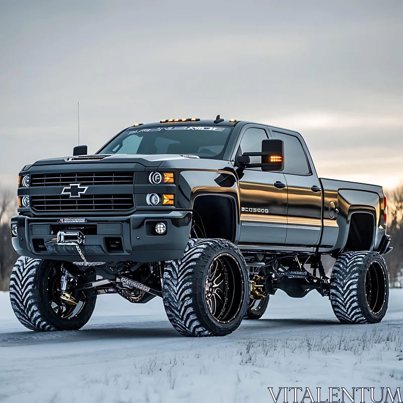 AI ART Heavy-Duty Lifted Chevrolet Truck on Snowy Terrain