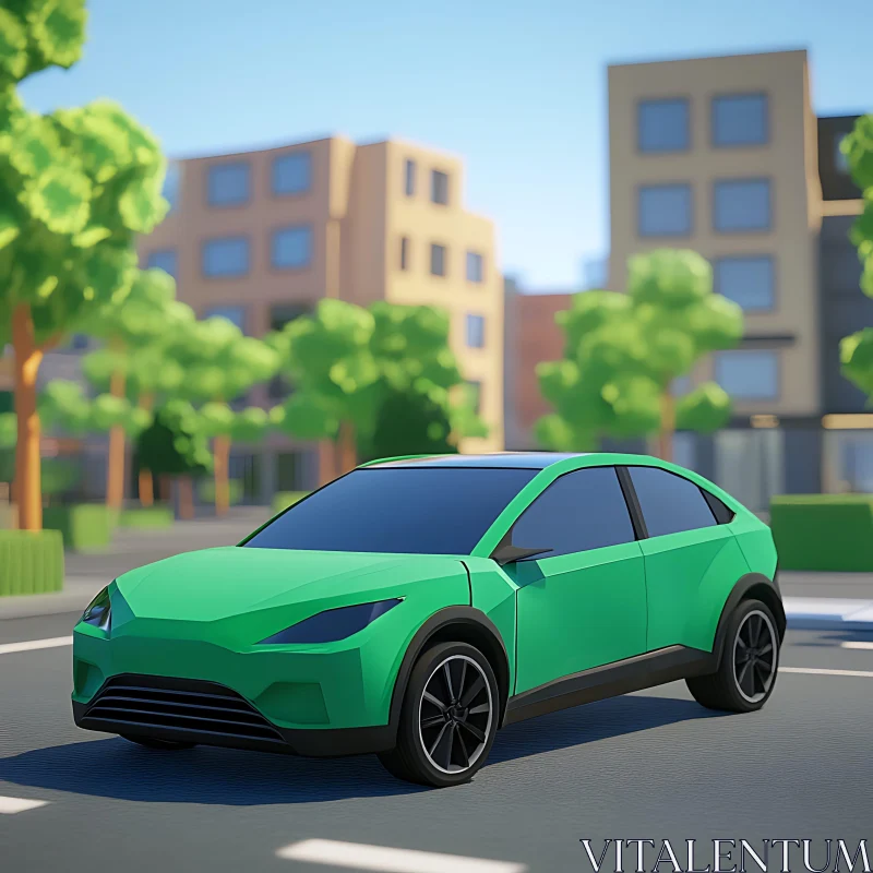 Stylish Green Car in City AI Image