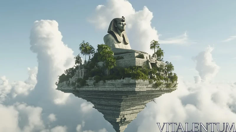 Ancient Sphinx on a Floating Island in the Clouds AI Image