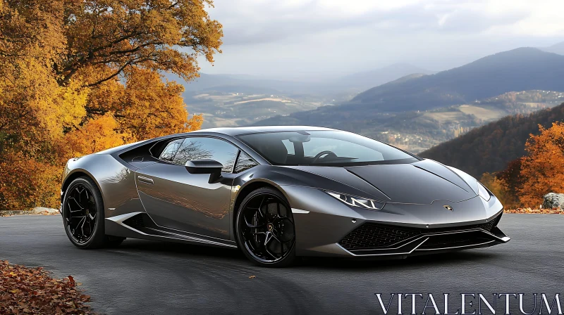 Luxury Sports Car and Autumn Foliage AI Image