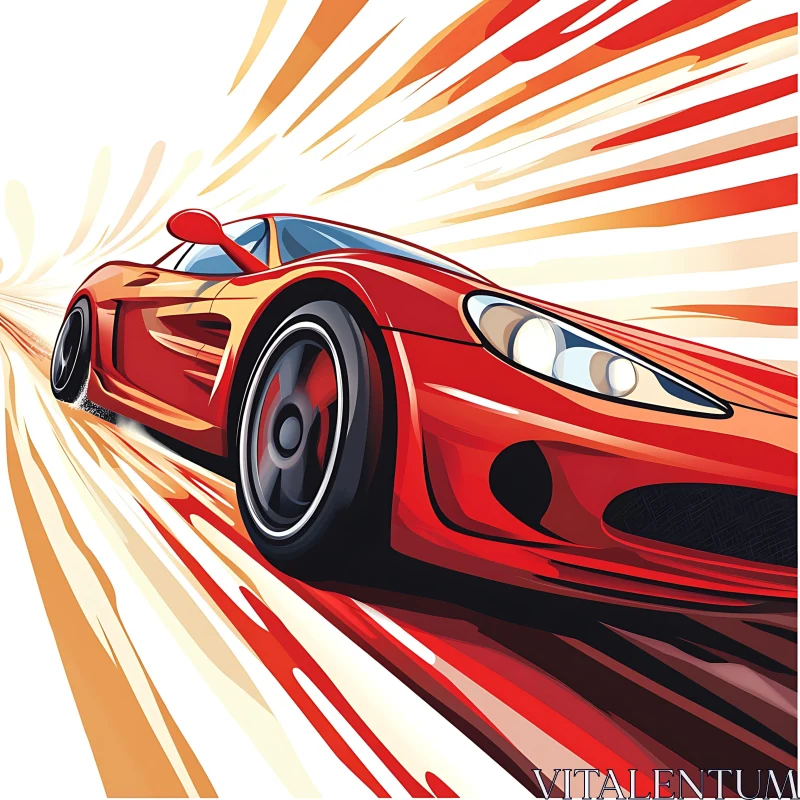 Dynamic Red Sports Car in Motion AI Image