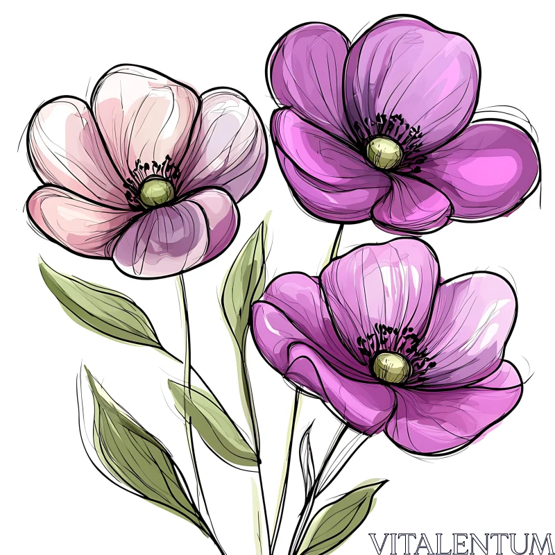 Delicate Pink and Purple Flower Art AI Image