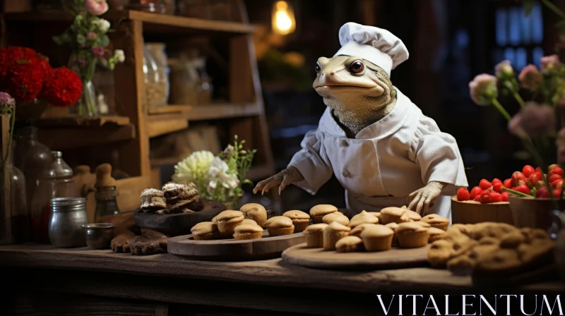 Frog Chef in Tavern Scene: A Playful Spin on Wildlife Photography AI Image