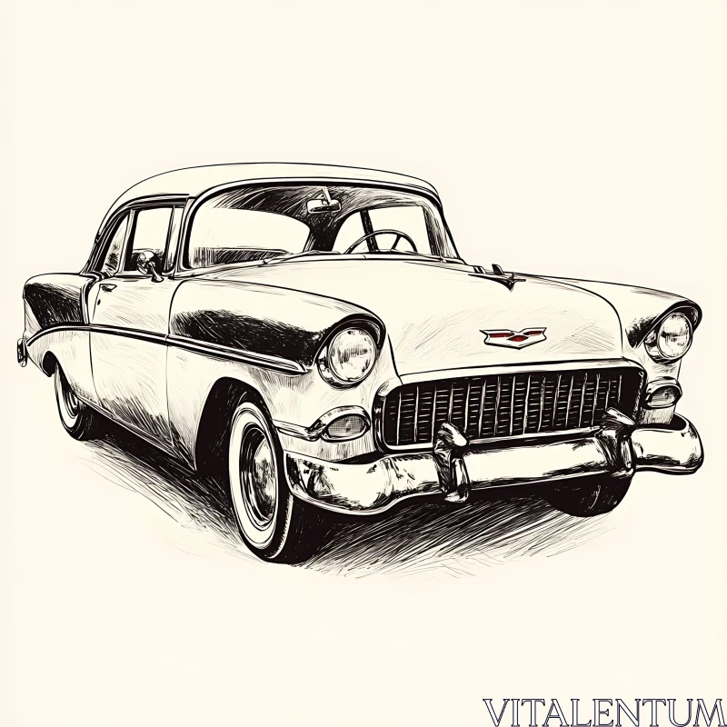 Retro Car Line Art Drawing AI Image