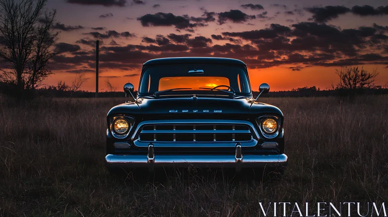 Classic Truck in Serene Sunset Field AI Image