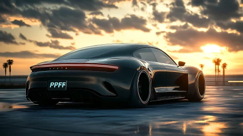 Modern Sports Car in Sunset Scenery