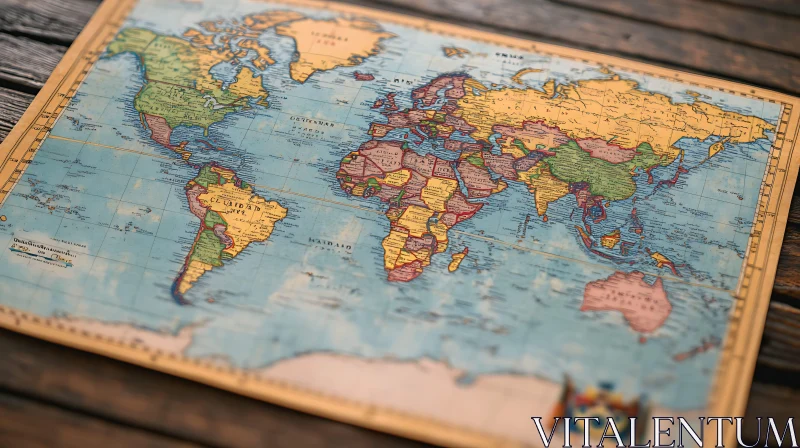 Vintage Detailed World Map on Wooden Background AI Image