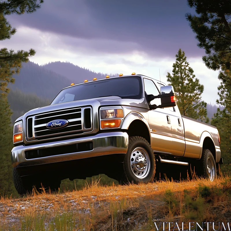 Reflective Truck in Mountain Landscape AI Image