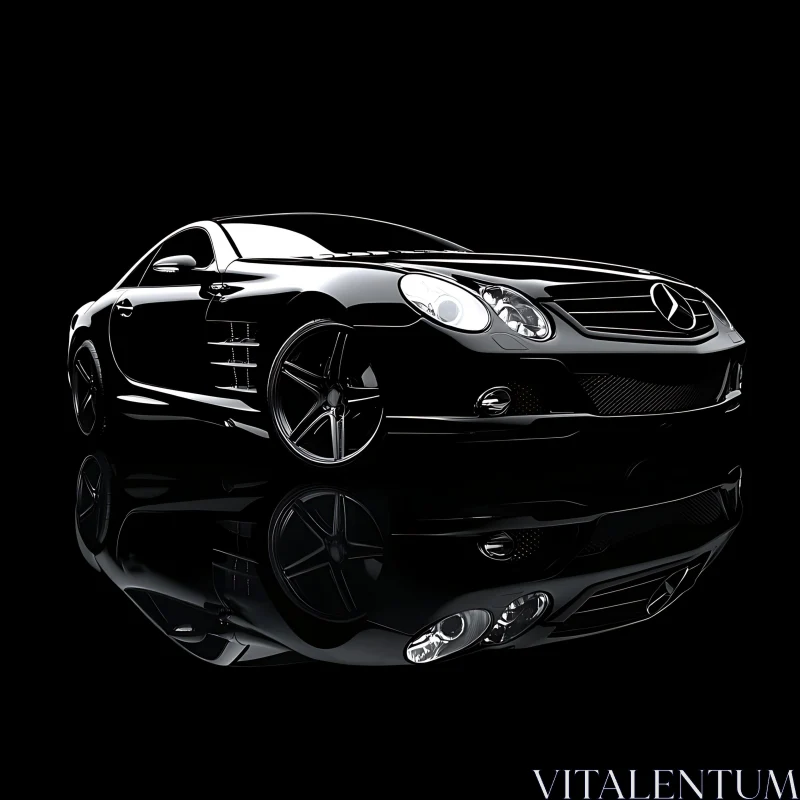 Elegant Black Automobile with Mirror-like Reflection AI Image