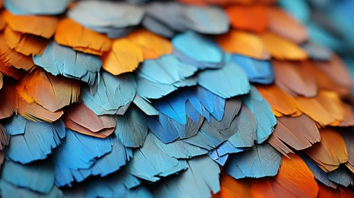 Colorful Feather Arrangement in Azure and Orange Hues