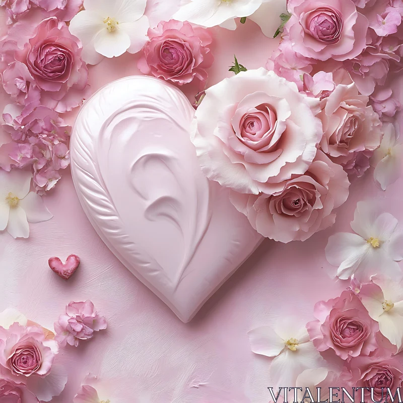 Elegant Floral Arrangement with Heart Sculpture AI Image